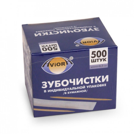 ЗУБОЧИСТКА ДЕРЕВ. В ИНДИВИД. УПАК. 500шт/уп. в бумаге Aviora /50