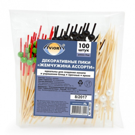 ПИКА бамбук ЖЕМЧУЖИНА АССОРТИ 9 см. AVIORA 100 шт./упак. /50